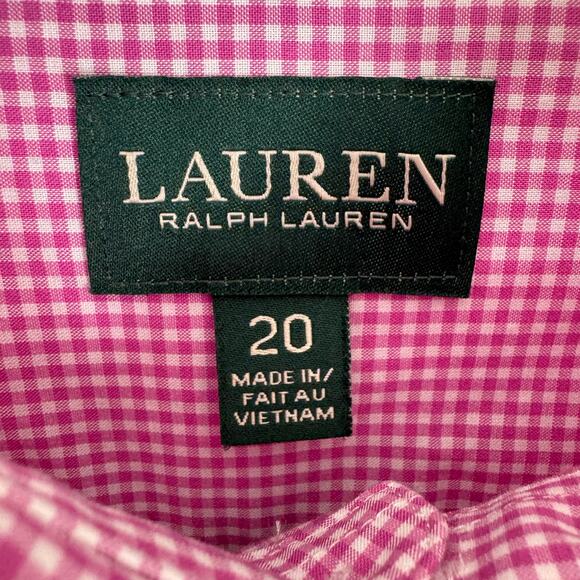 Lauren Ralph Lauren Pink White Checkered Long Sleeve Button Up Boy's Size 20 - Picture 4 of 6